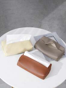 1 PC PU Leather Tissue Box (Beige/Gray/Brown/Khaki) – Nordic-Style Soft Leather Desktop Tissue Holder For Living Room, Bedroom, Study, And Home Use - Multicolor - View 1