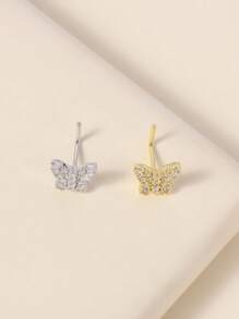 1 pieza Anillo para la nariz en forma de mariposa de acero inoxidable 316 con rhinestones, joyería para mujer