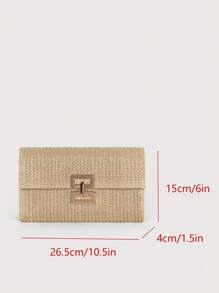 Bolso de playa con solapa con cierre de giro, de paja trenzada con cadena, tipo clutch