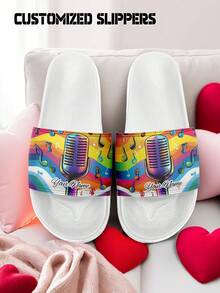 Custom Microphone Slippers,Personalized Flip Flops With Your Name, Perfect Gift For Music Festival, Unique Design For Comfortable & Stylish Wear - Multicolor - View 2