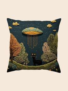 1 件复古风格 18 英寸 X 18 英寸抱枕套 - 刺绣图案，小猫树，柔软毛绒沙发装饰，适用于家庭、卧室、客厅、办公室，可机洗涤纶，拉链开合，装饰枕套采用复古刺绣设计，涤纶纤维填充 - 彩色 - 查看 7