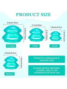 12/10/6/4/1件真空硅胶拔罐套装，脱脂硅胶吸杯按摩美容拔罐配件，面部吸杯，瘦身拔罐配件（用于按摩和放松，改善腰线，身体按摩拔罐，健康人士，促进血液循环，放松技巧，缓解压力，理想的身体按摩器） - 綠色 - 查看 6