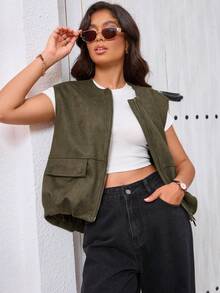 Seelio 春夏新款女士天鹅绒质感背心外套 - 軍綠色 - 查看 2