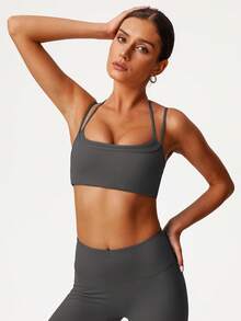Sodalemon 女士双层可调节肩带 Beautyback 运动文胸 - 灰色 - 查看 6