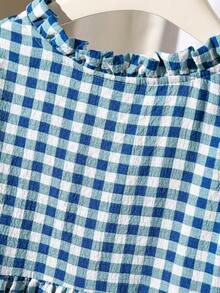 女童休闲格子无袖上衣和短裤两件套，幼儿 - 藍色 - 查看 9