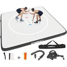 Wrestling Mat Inflatable 5FT/10FT/13FT, Foldable 4" Thick Jiu Jitsu Mats For Home Outdoor Indoor, Waterproof PVC Mat For Gymnastics, Water Yoga, PE Training, BJJ, MMA, Grappling, Judo, Boxing - Black - View 1