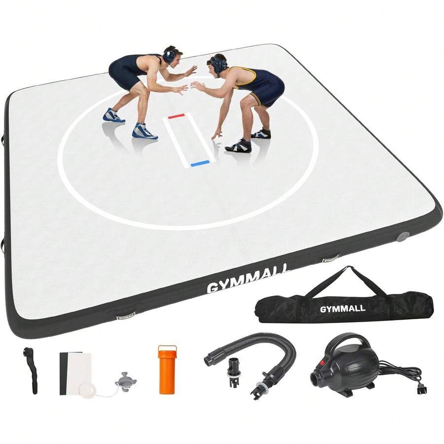 Wrestling Mat Inflatable 5FT/10FT/13FT, Foldable 4" Thick Jiu Jitsu Mats For Home Outdoor Indoor, Waterproof PVC Mat For Gymnastics, Water Yoga, PE Training, BJJ, MMA, Grappling, Judo, Boxing - Black - View 1