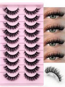 Rikuaild 10 对天然睫毛纤细蓬松仿貂皮睫毛柔软睫毛交叉可重复使用日常睫毛