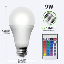 Kasotile LED Light Bulb Dimmable, A21 RGB+W Color Changing Light Bulb, 16 Color Choices & 4 Lighting Modes, 9W 60W Equivalent, AC 110-130V, E26 Screw Base With Remote Control For Home Decor, Bedroom, Stage, Party - 1 Pack