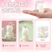 30 piezas Velas con forma de osito como obsequios para fiesta de baby shower, boda o revelación de sexo, en caja con 30 velas mini hechas a mano en color rosa claro - Blanco - Ver 2