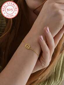 1 Pieza Brazalete de mujer personalizado de plata de ley 925 con inicial, joyería personalizada con letras, estilo bohemio, diseño único de brazalete personalizado - Multicolor - Ver 4