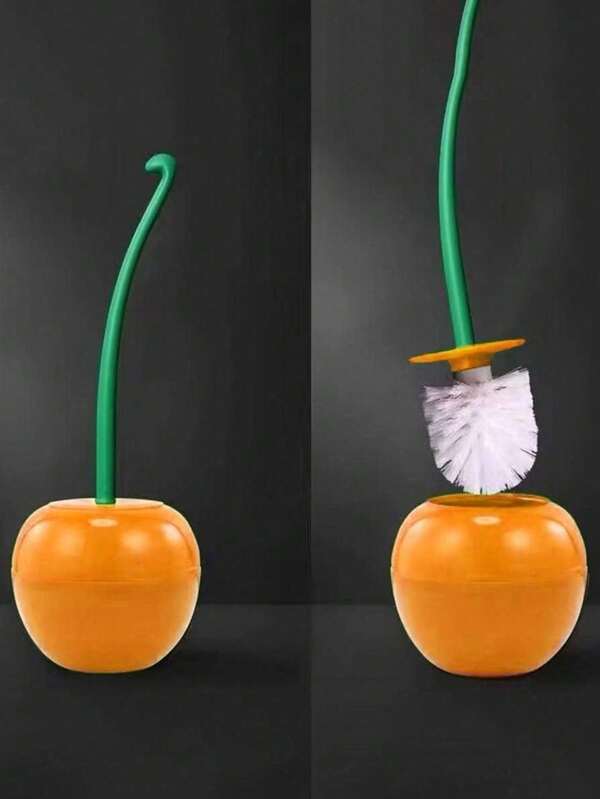 Juego de cepillo de inodoro con forma de cereza, mango de plástico largo. Accesorio de limpieza para baño sin rincones muertos, con forma adorable, fácil y conveniente de usar. Accesorios de baño, accesorios de inodoro.