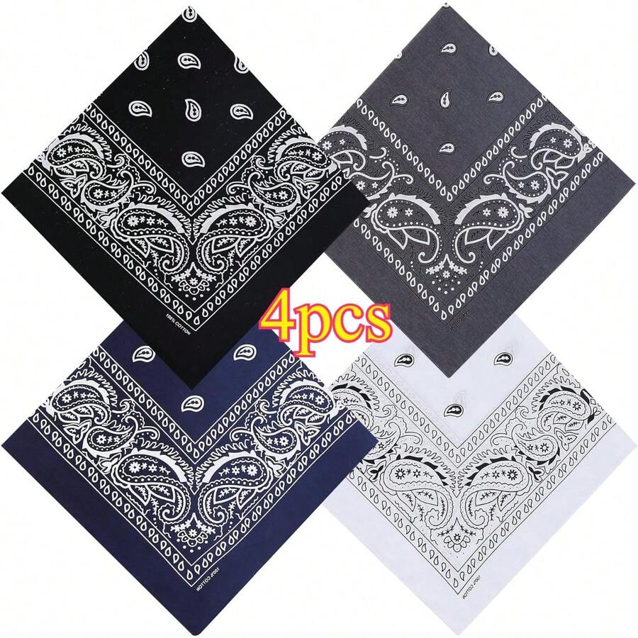 4 Pcs Cotton 27" X 27" Large Bandanas For Men  Women Multi Purpose Bandana Headbands Square Head Scarf - 多色-4 - 查看 1
