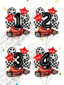 Set Balon Tema Balap 8 Buah, Termasuk Balon Balap, Balon Angka 1-9 Ukuran 32", Bendera Balap, Balon Bulat Bentuk Ban Ukuran 18", Balon Bintang Merah, Cocok untuk Tema Balap, Dekorasi Ulang Tahun Anak Laki-laki, Pesta Mobil - MultiWarna - View 7
