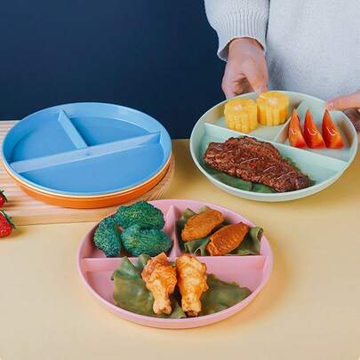1/2/4 Piezas, Plato de porciones con compartimentos, Plato de comida dividido, Plato para pérdida de peso con 3 secciones, Bandeja de cena de plástico irrompible, Plato de cafetería escolar, Apto para microondas y lavavajillas, Ideal para el control de peso. ¡Feliz Eid Mubarak!