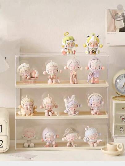 1pc Cartoon Character Storage Box, Transparent Display Case, Dust & Moisture Proof, Mini Cartoon Figurine Display Stand