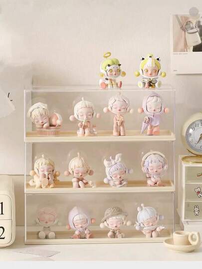1pc Cartoon Character Storage Box, Transparent Display Case, Dust & Moisture Proof, Mini Cartoon Figurine Display Stand
