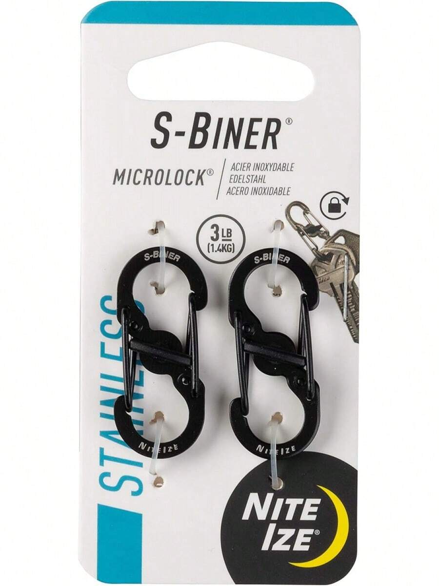 Nite Ize S-Biner MicroLock Stainless Steel - S-Biner With Locking Dual Sided - Keep Keys Secure With Carabiner Holder - Black (2 Pack) - New Colors Assorted - View 1