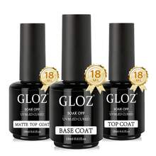 GLOZ 3pcs/Set 18ml Matte No-Wipe Gel Nail Polish Base Coat, Long-Lasting Gel Nail Polish Starter Kit, DIY Design For LED Lamp, Gift For Women - 無色 - 查看 1