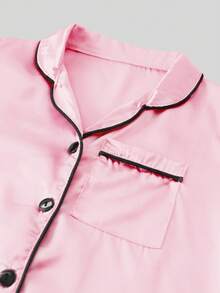 Tween Girl Light Pink Single-Breasted Short Sleeve Top And Shorts Pajama Set - Multicolor - View 4