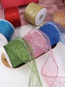 1pc 2m/Pack Christmas Decorative Wire Edge Ribbon, Powder Sprinkled Christmas Ribbon For Home Indoor Decor, Christmas Tree Ornament Home Decor Christmas Decorations Room Decor Winter