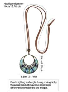 TopHanqi 1 pieza Collar colgante estilo bohemio retro para mujer, collar de cadena de cuerda decorado con rhinestones geométricos circulares, versátil para uso diario, accesorios para fiestas y regalo