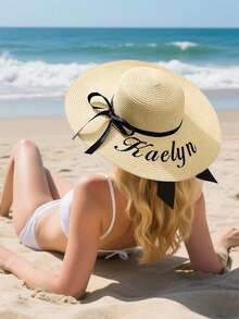 1 件，定制大檐太阳帽，沙滩太阳帽，个性化刺绣名字户外帽，单身派对沙滩帽，夏季防晒，面部和颈部防晒，时尚沙滩草帽，伴娘沙滩帽，定制女士太阳帽，单身派对，蜜月，泳池，婚礼装饰礼物 - 彩色 - 查看 3