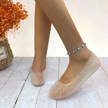 Women's Jelly Mesh Flats Breathable Clear Hollow Shoes Summer Beach Jellies Ballet Sandals CANDY-1 - 無色 - 查看 2