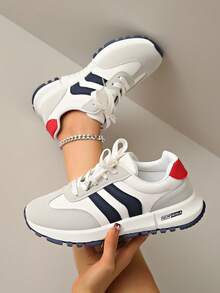 Women's Round Toe Lace-Up Thick-Soled Casual Comfortable Platform Sneakers, Student Style