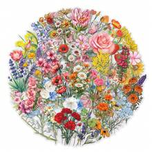 62Pcs Flowers Stickers Pack, Aesthetic Stickers For Suitcase, Journal, Scrapbook, Water Bottle, Laptop, Computer, Skateboard, Notebook,PET Transparent Sticker