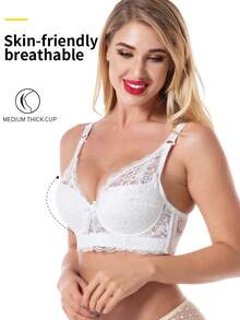 1pc Lace Bra, Women's Bra, Padded Bra, Women's Underwire Bra, Adjustable Strap Bra, Women's Comfortable Lingerie - White - View 4