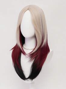 XYUNMI Charming Blonde Highlights Red Long Straight Wig 26 Inch Highlight Black Wig Multilayer Lightweight Breathable Women's Heat Resistant Synthetic Wig For Daily Wear Party Date Elegant Fashion Simple Costume Wig Cosplay Halloween Christmas Wig