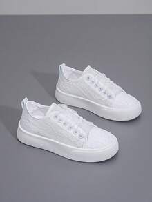 Women's Summer Mesh Slip-On Sneakers, White Casual Shoes - White - View 3