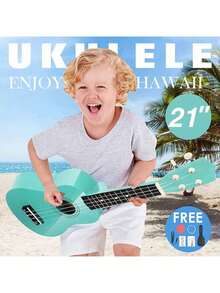 21-Inch Glossy Acoustic Ukulele For Beginners, Adult Kit With Full Accessories (Includes 1 Strap, 1 Spare String Set, 1 Colorful Neck Strap). Eucalyptus Series, Rainbow Color, Glossy Design. - Multicolor - View 2