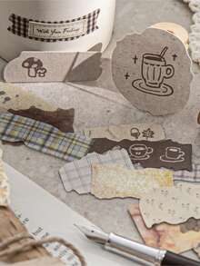 CANDY POETRY 50 张/包复古织物撕贴纸，创意美学工艺贴纸，适用于 DIY 剪贴簿装饰、节日礼物、个性化剪贴簿和学校用品、学校用品、返校 - 綠色 - 查看 8