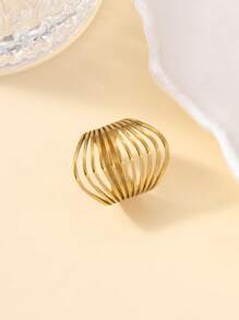 1 pièce Bague large minimaliste et de luxe en acier inoxydable à rayures multiples, accessoire de fête cadeau