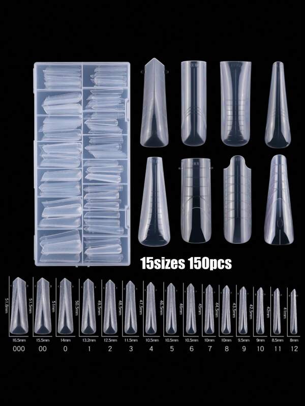 140pcs/Box Gel Nail Tips Kit, Pre-Formed False Nails For Gel Polishing, Soak-Off Easy Nail Extension Acrylic Fake Nail Tips, Crystal Nail Mold Without Paper Form For Quick Uv/Led Extension, Dual-Ended Nail Extension Tool Press On Nails Nail Supplies