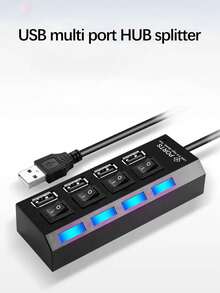 7 端口/4 端口 USB 2.0 集线器适配器带 LED 灯，独立电源开/关开关，适用于电脑、平板电脑、笔记本电脑 [仅支持数据传输，不支持充电] - 彩色 - 查看 5