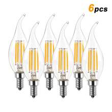 6 pezzi di lampadine a LED a fiamma C35 da 4W, equivalente a 40W, attacco E12/E14 a candela, dimmerabili, a forma di candela vintage, per lampadari, lampadari a soffitto e decorazioni per la casa