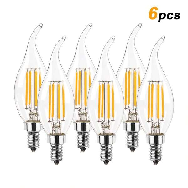 6 Stück C35 4W Flammen-Spitzen LED Kronleuchter Glühbirnen, 40W Entsprechung, E12 E14 Kandelaber-Sockel, 220V dimmbar, vintage Kerzen-förmige Edison Glühbirnen für Wohnzimmer Kronleuchter, Deckenventilator Dekoration