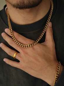 Collier en acier inoxydable plaqué or 18 carats de 8 mm, chaîne pour homme, style hip-hop, minimaliste, cadeau et fête, accessoire à la mode pour homme, accessoire de décoration, style punk hip-hop, chaîne large en denim avec menton sur quatre côtés, style streetwear