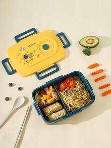1 pieza Caja de almuerzo rectangular dividida, caja bento portátil para estudiantes y trabajadores de oficina, apta para microondas - Amarillo - Ver 8
