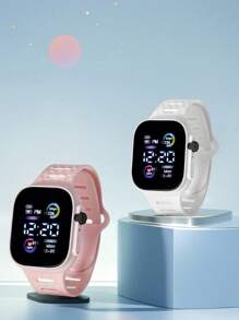 2pcs/1pc Color Display Electronic Watch, Korean Fashion Cool LED Light Couples Digital Watches For Middle School Students