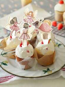 40 件花蘑菇纸杯蛋糕装饰、蝴蝶仙子纸杯蛋糕装饰、天使仙子纸杯蛋糕装饰，适用于生日快乐派对 DIY 蛋糕装饰、仙女主题派对用品 - 查看 4