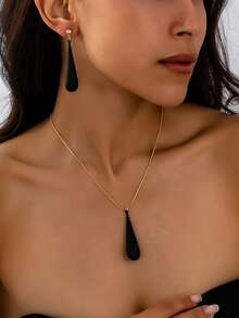1 Necklace + 1 Pair Earrings, Fashion Long Teardrop Pendant Creative Everyday Versatile Jewelry Set For Women - earrings necklace set - View 3