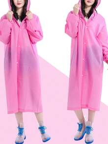 1 件可重复使用的便携式雨衣斗篷，户外旅行透明雨衣 - 粉色 - 查看 3