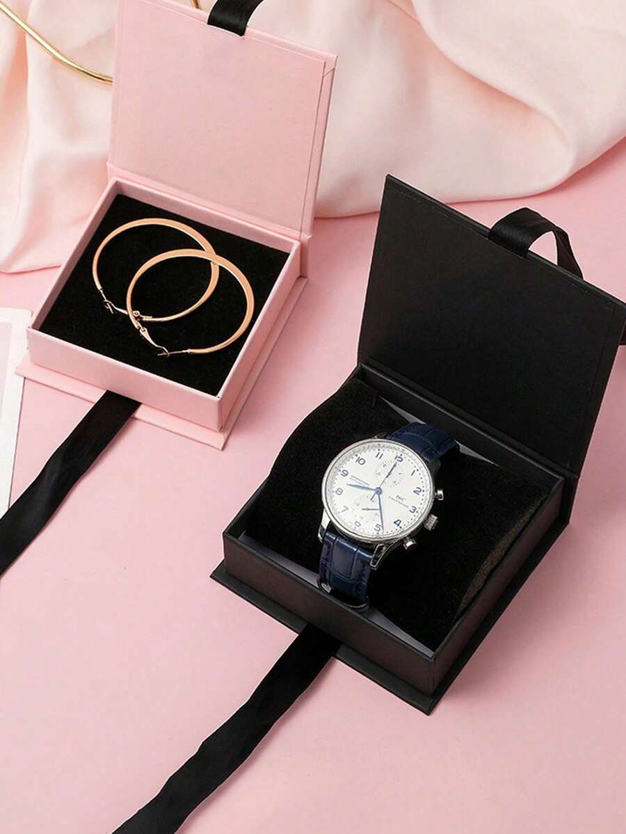 1 件女士便携式翻盖珠宝盒，方形丝带礼品盒，适用于戒指、手表、项链、耳环 - 彩色 - 查看 1