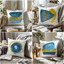 4 piezas Fundas de cojín abstractas en colores azul y dorado, tela de terciopelo suave, impresión unilateral de 45*45cm, adecuado para sala de estar, dormitorio, sofá, decoración del hogar, fundas de cojín, regalo