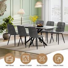Extendable Dining Table And Chairs Set 6, 120-160cm Concrete Effect Table With 6 Black Upholstered PU Leather Chairs For Dining Room, Kitchen - 混凝土效果餐桌+6PU款把黑色椅子 - 查看 7
