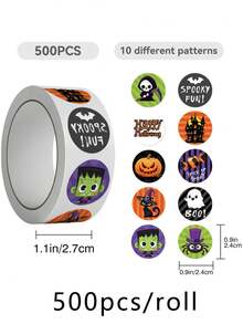 500 Pcs Halloween PVC Stickers - Smooth Round Sticky Stickers With Ghost, Witch, Bat, Pumpkin And "Boo" Patterns, Suitable For Phone Cases, Skateboards, Water Bottles, Gift Wrapping - Fun Party Decorations, Halloween Party Decoration Supplies, Envelope Sealing Stickers, Party Gifts,PVC Decal Sticker SchoolSupplies,Back ToSchool - Multicolor - View 6